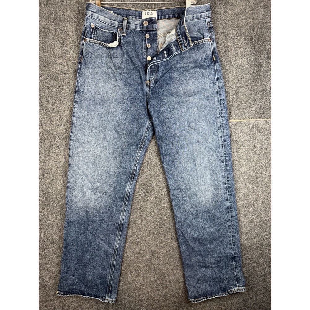 AGOLDE Women's Fran Jeans Size 28 Blue Button-Fly Relaxed Straight Cotton Denim